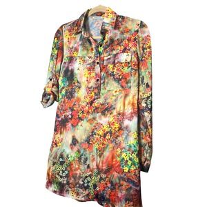 VTG One of a Kind Brazilian Floral Mini Dress Tunic Long‎ Sleeve Shirt Dress 70s